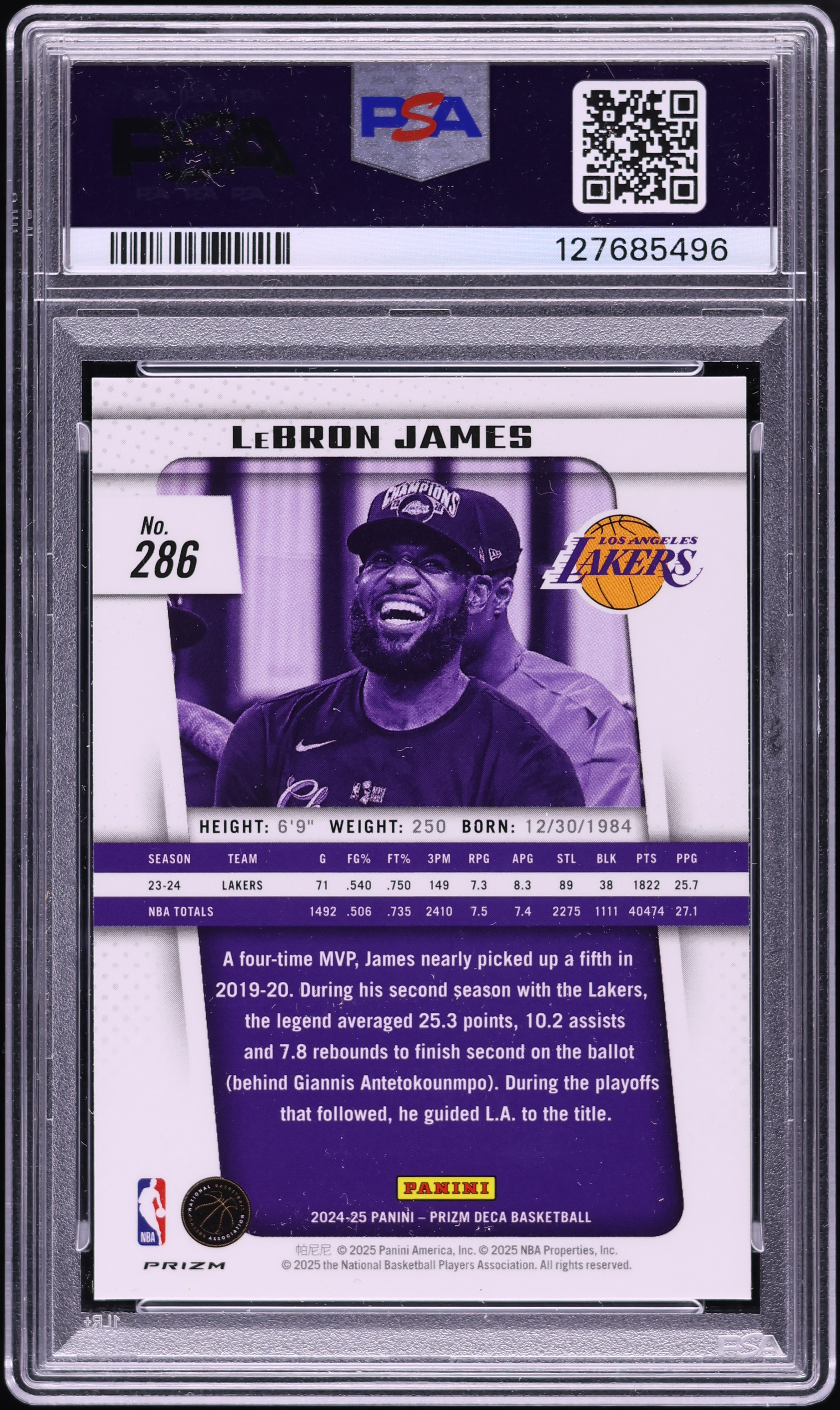 2024 Panini Prizm Deca Silver LeBron James #286 PSA 10 GEM MINT on
