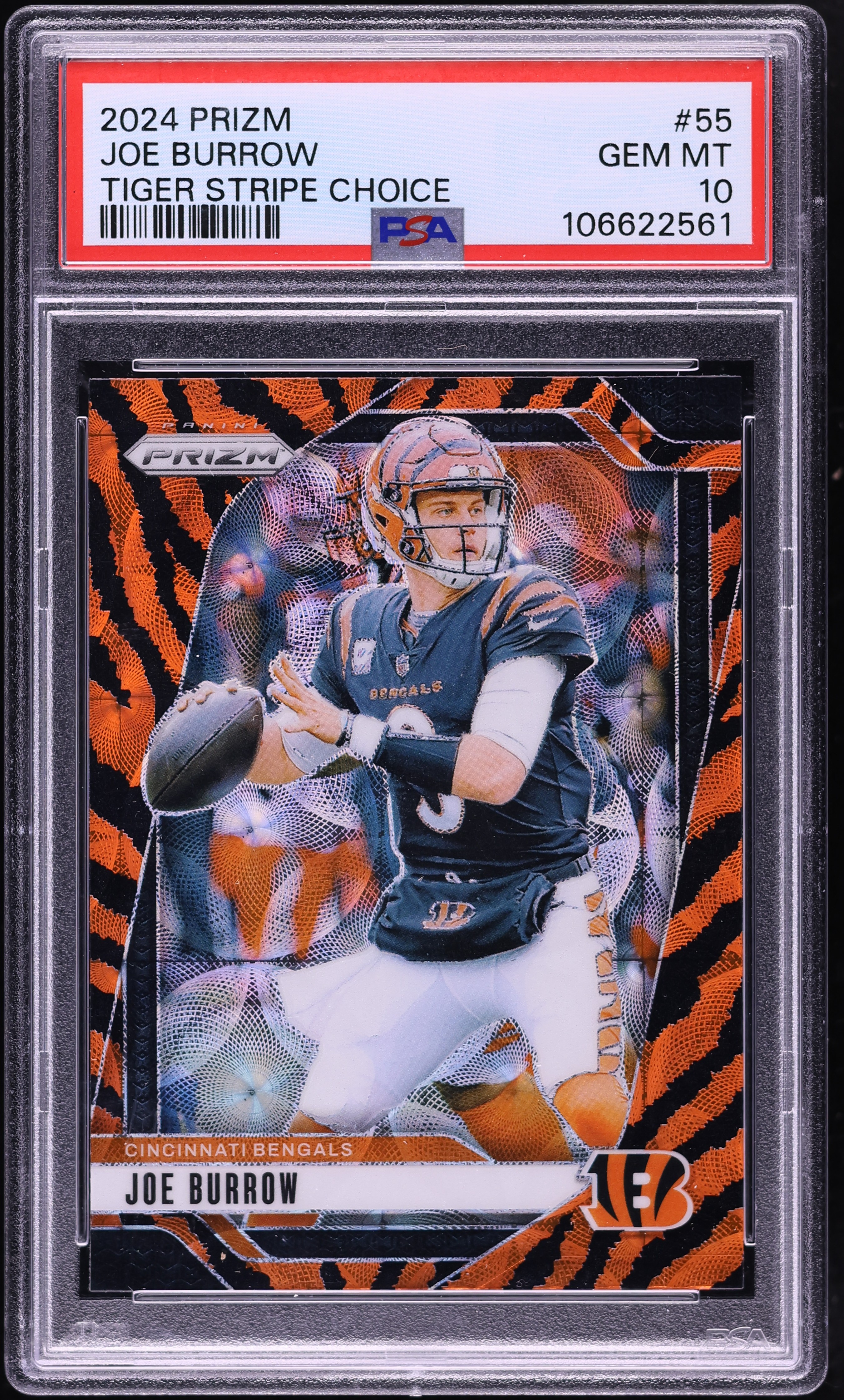 2024 Panini Prizm Tiger Stripe Choice Joe Burrow #55 PSA 10 GEM