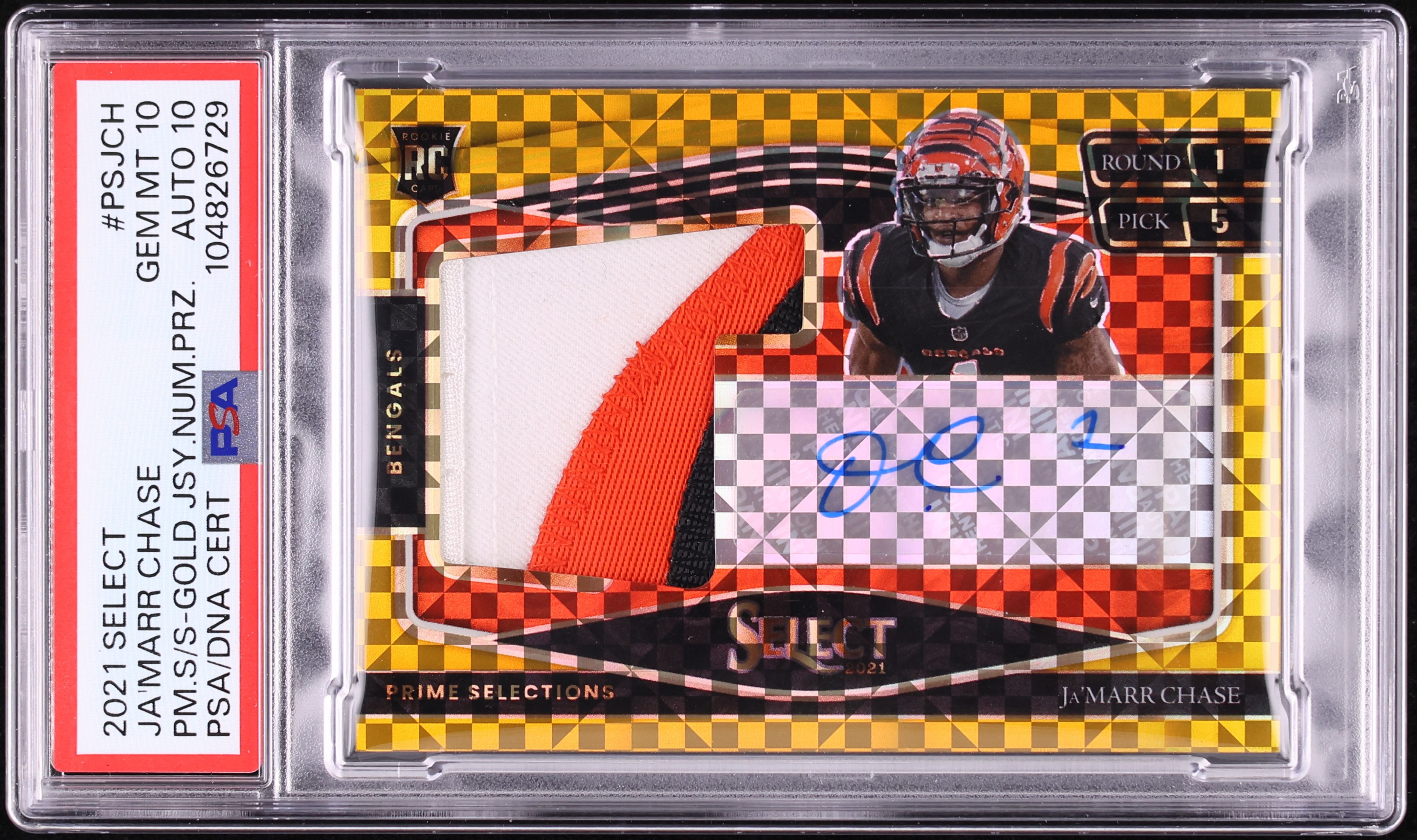 2021 Select Prime Selections Gold Ja'Marr Chase ROOKIE PATCH AUTO