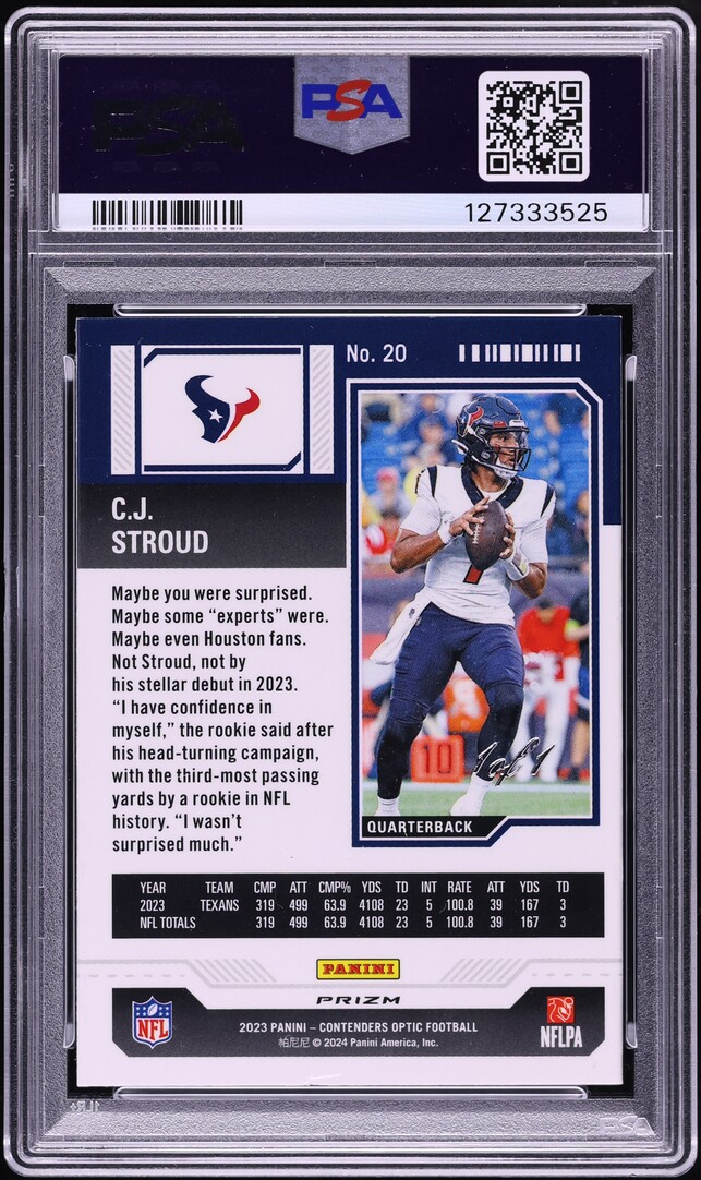 2023 Panini Contenders Optic Gold Vinyl C.J. Stroud ROOKIE 1/1 #20 PSA AUTH