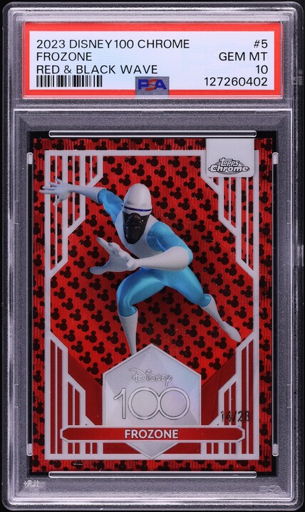 2023 Topps Chrome Disney100 Red & Black Wave Frozone /28 #5 PSA 10