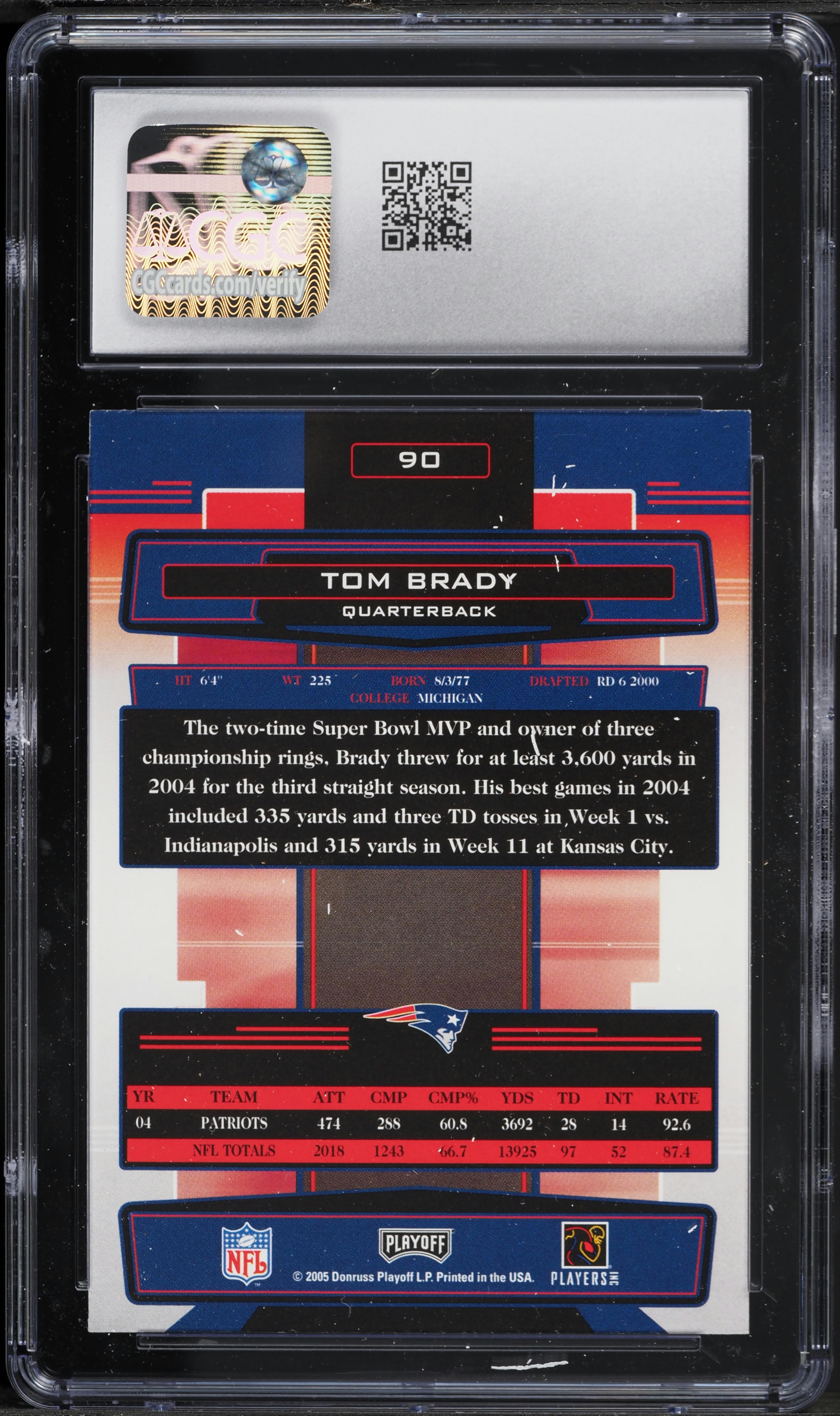2005 Playoff Absolute Memorabilia Retail Tom Brady #90 CGC 9 MINT