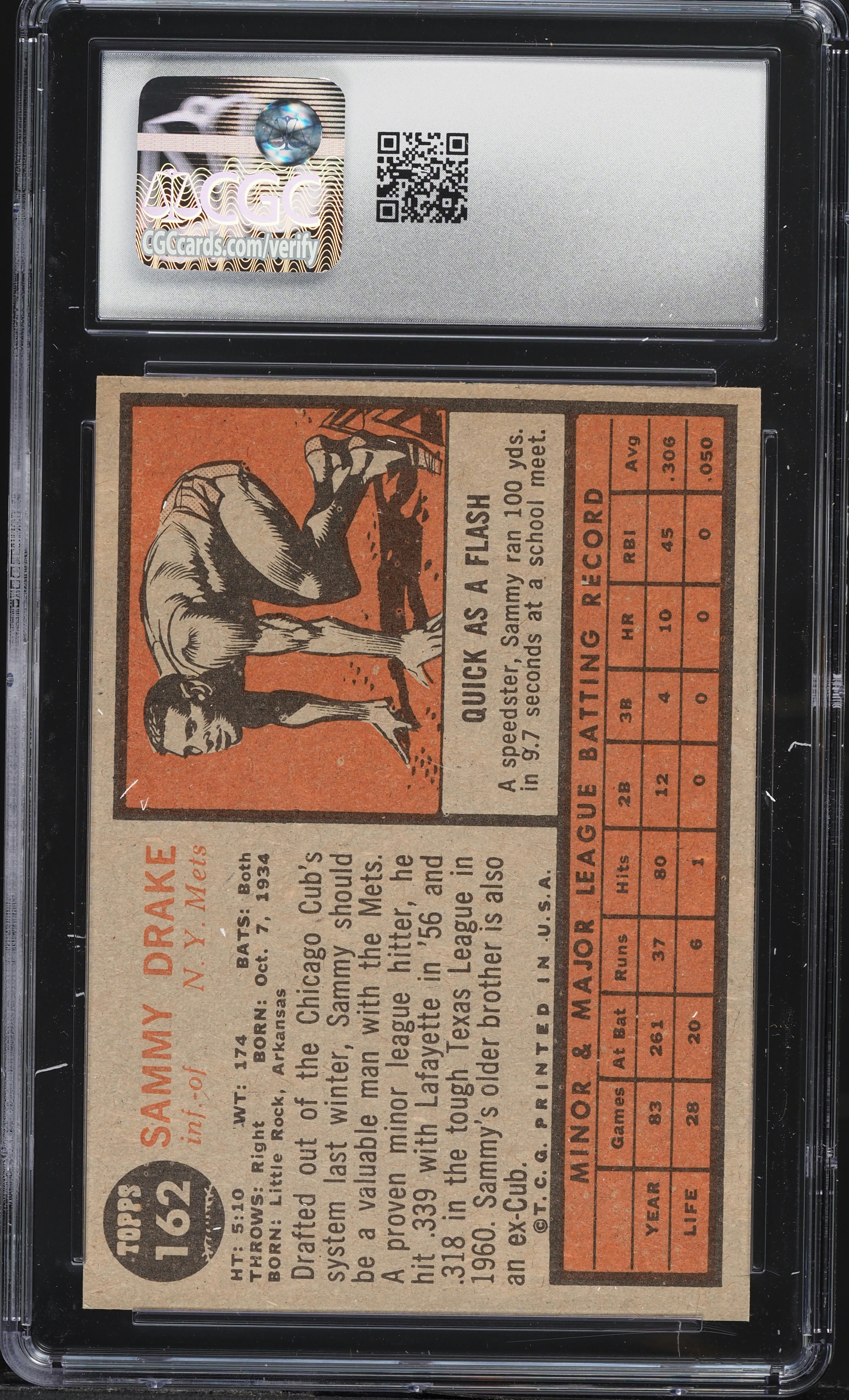 1962 Topps Sammy Drake #162 CGC 8 NM-MT on Fanatics Collect