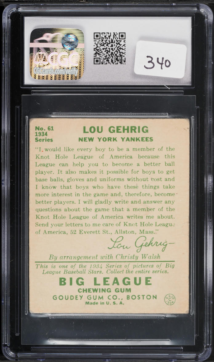 1934 Goudey Lou Gehrig #61 CGC 2 GD