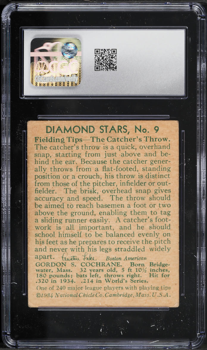 1934 Diamond Stars Mickey Cochrane #9 CGC 2.5 GD+