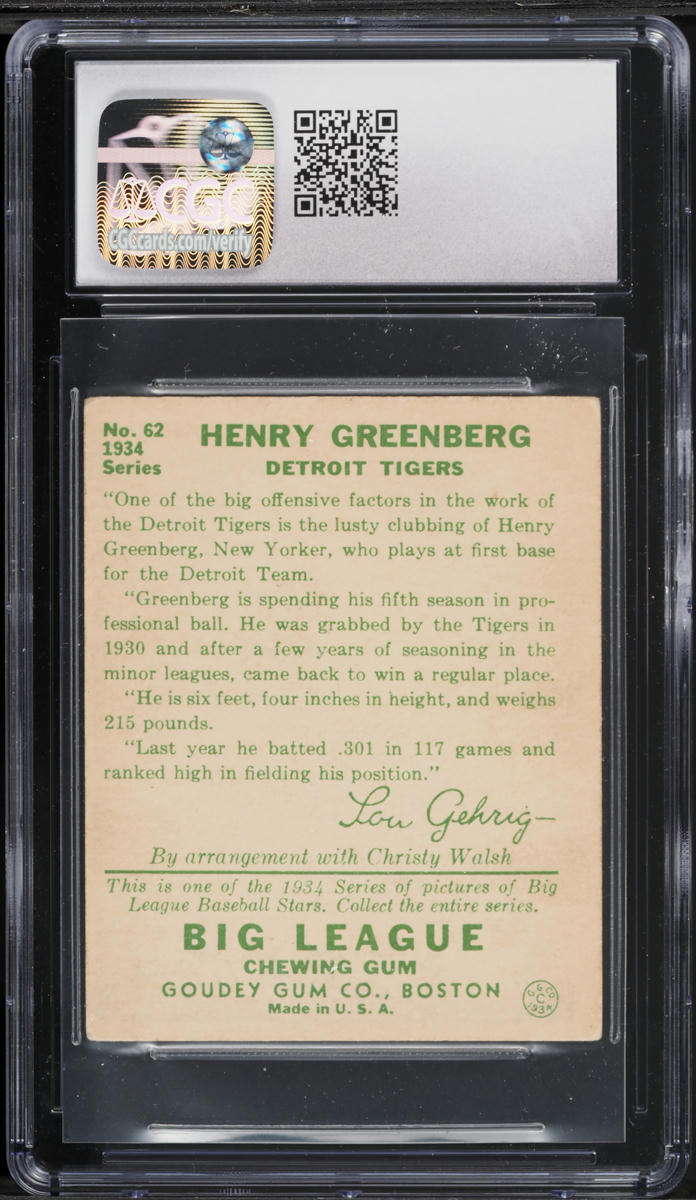 1934 Goudey Hank Greenberg #62 CGC 4 VGEX