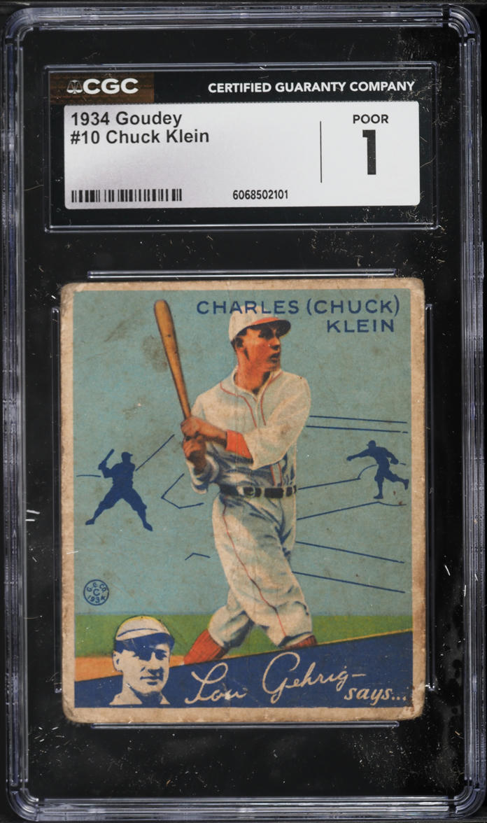 1934 Goudey Chuck Klein #10 CGC 1 PR