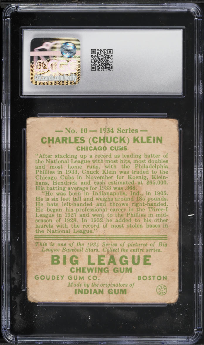 1934 Goudey Chuck Klein #10 CGC 1 PR