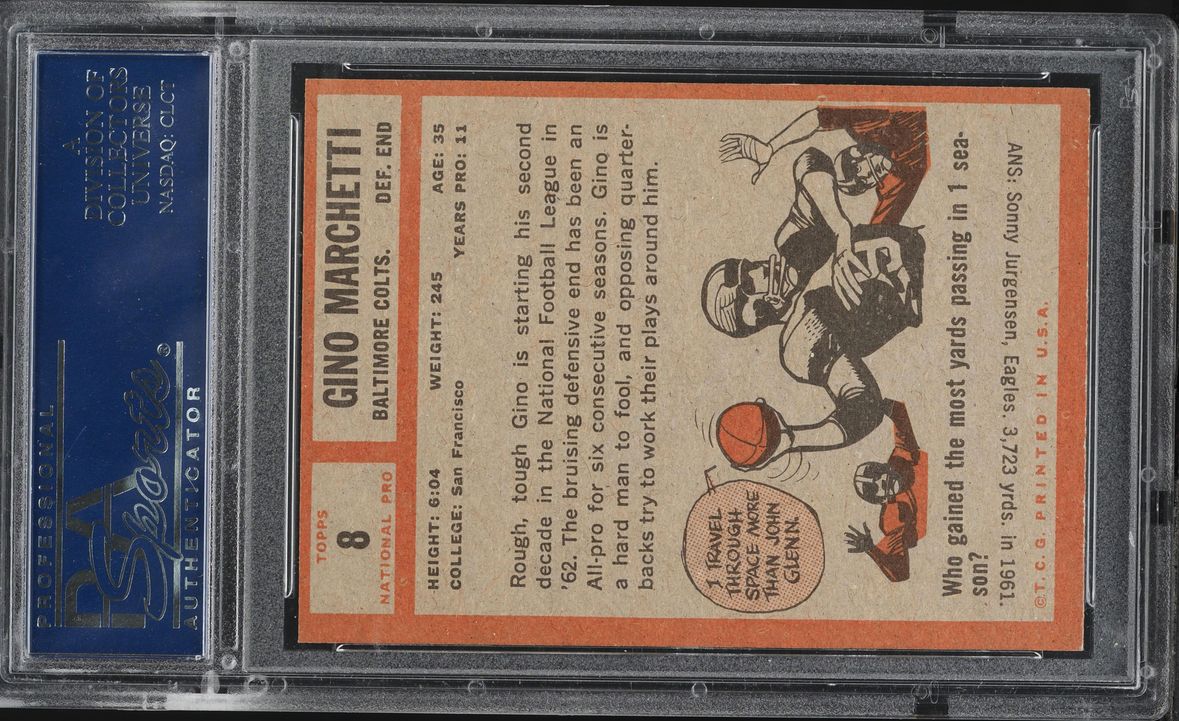1962 Topps Football Gino Marchetti #8 PSA 7 NRMT