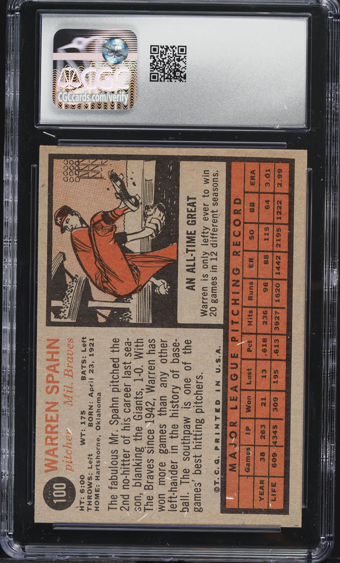 1962 Topps Warren Spahn #100 CGC 8 NM-MT
