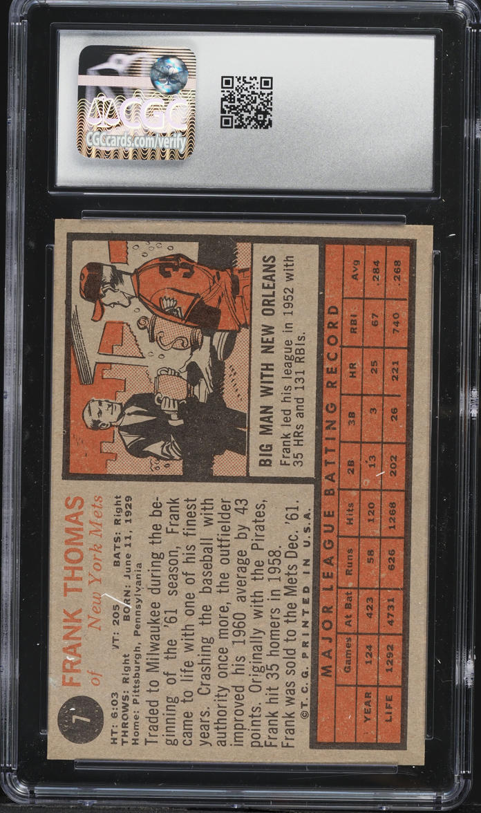 1962 Topps Frank Thomas #7 CGC 8 NM-MT