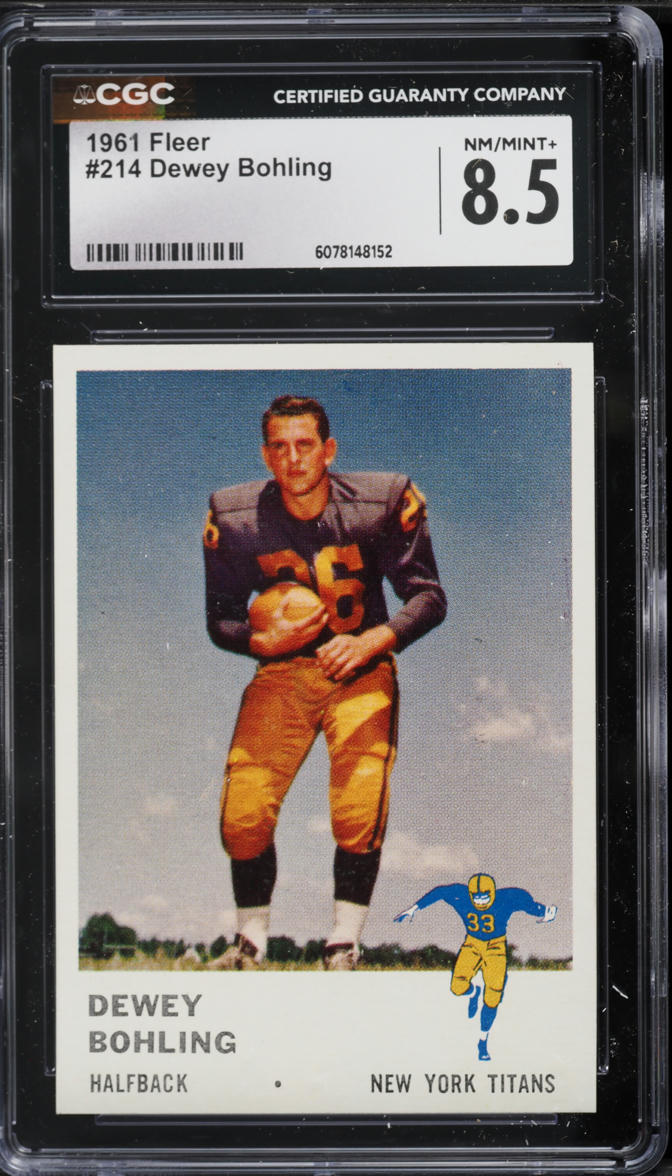 1961 Fleer Football Dewey Bohling ROOKIE #214 CGC 8.5 NM-MT+