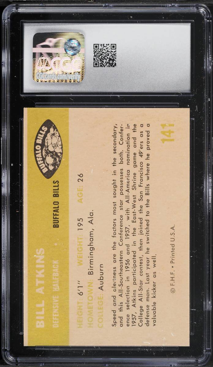 1961 Fleer Football Bill Atkins #141 CGC 8 NM-MT