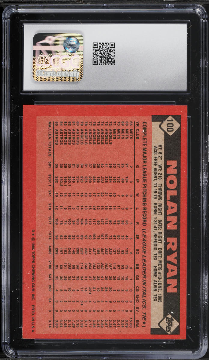 1986 Topps Nolan Ryan #100 CGC 8.5 NM-MT+