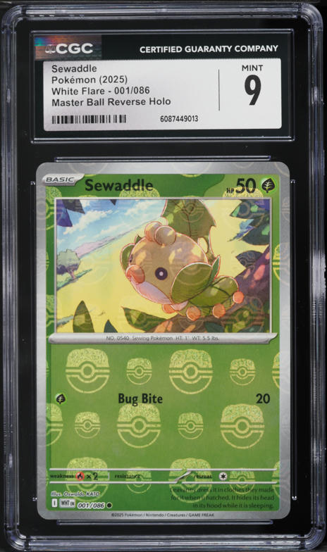 2025 Pokemon Japanese Scarlet & Violet White Flare Master Ball Reverse Holo Sewaddle #1 CGC 9