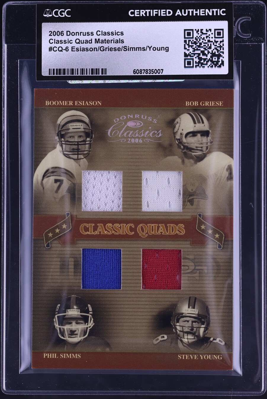 2006 Donruss Classics Quad Esiason Griese Simms Young PATCH /50 #CQ-6 CGC AUTH