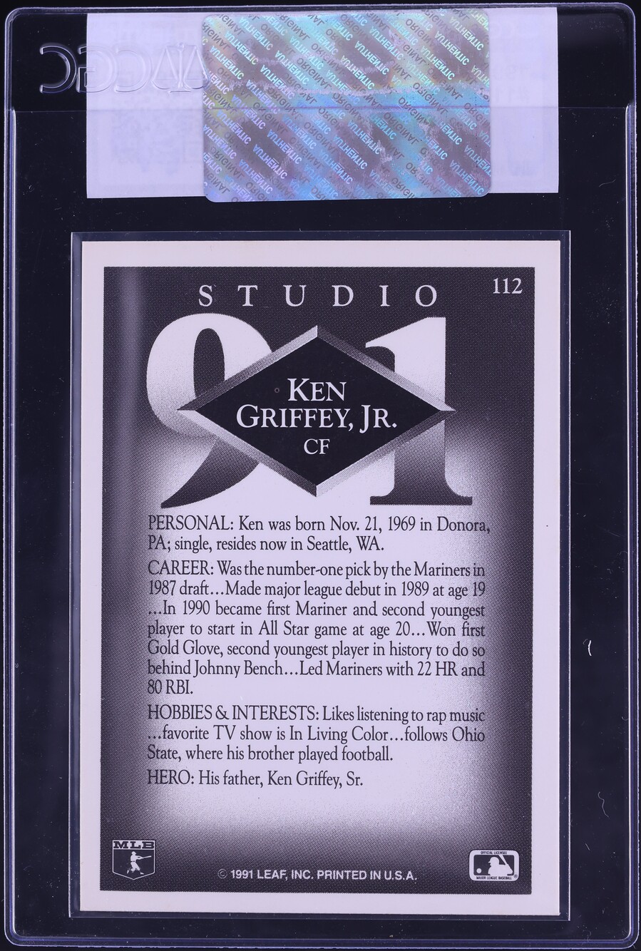 1991 Studio Ken Griffey Jr. #112 CGC AUTH on Fanatics Collect