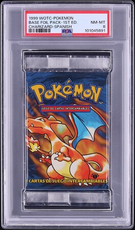 1999 Pokemon Spanish Base Set 1st Edition Booster Pack Charizard Art PSA 8 NM-MT on Fanatics Collect 1999 Pokemon Spanish Base Set 1st Edition Booster Pack Charizard Art PSA 8 NM-MT on Fanatics Collect