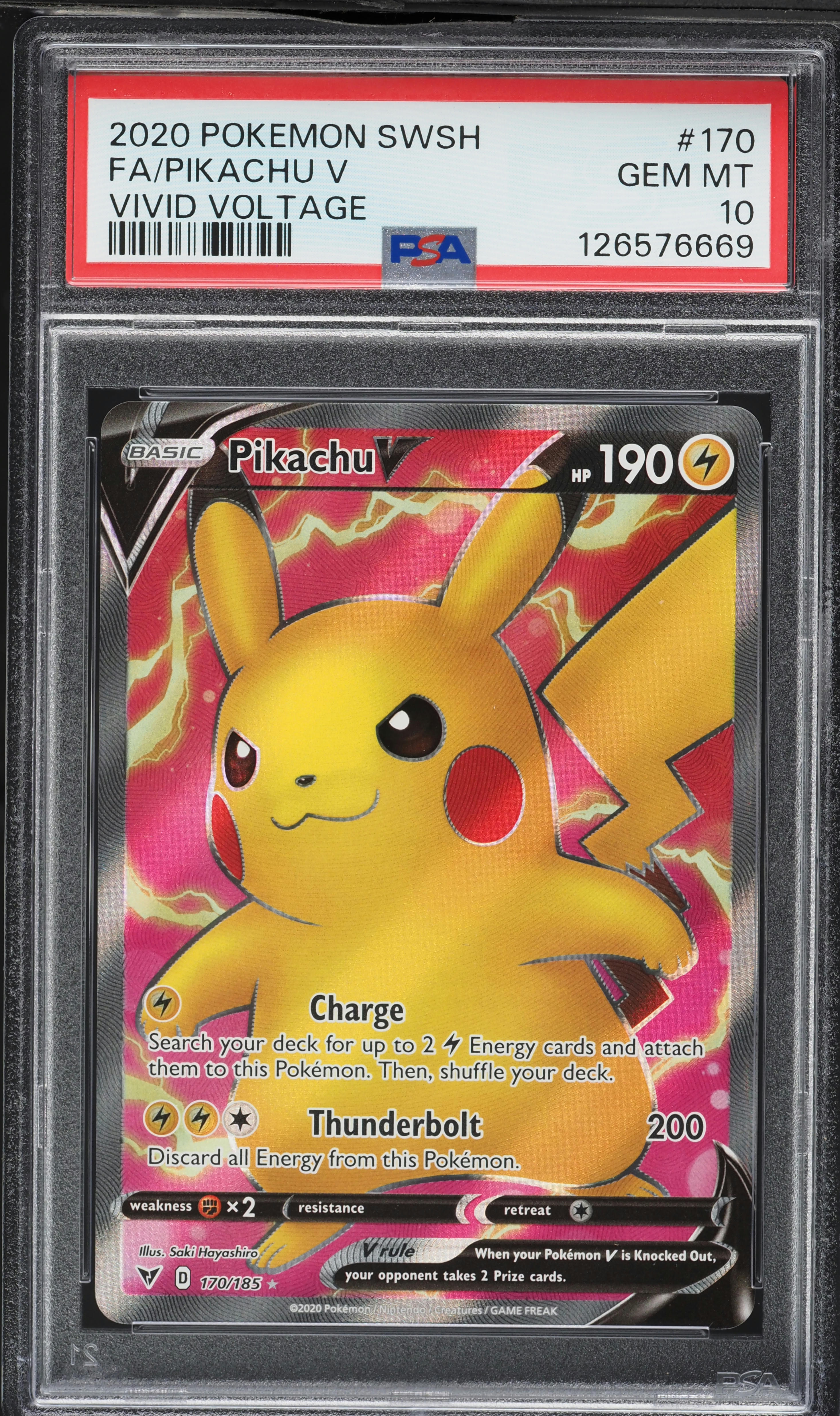 2020 ピカチュウ V トレーディングカード Gem Mint 10 2020 Pokemon Sword & Shield Vivid Voltage Full Art Pikachu V #170