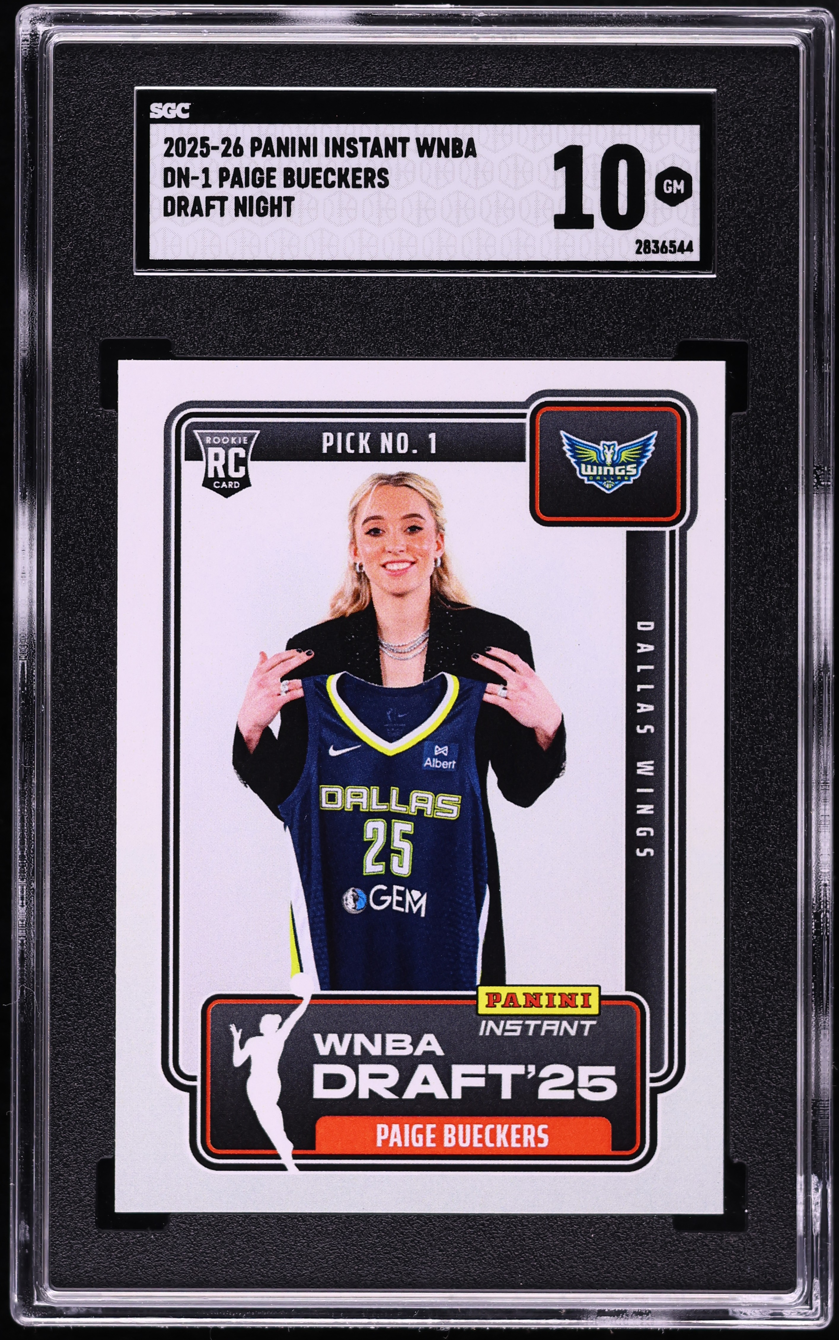 2025 Panini Instant WNBA Draft Night Paige Bueckers ROOKIE  2025 Panini Instant WNBA  #DN-1  Paige Bueckers  Wings Rookie (RC) Gem Mint 10 main image 2
