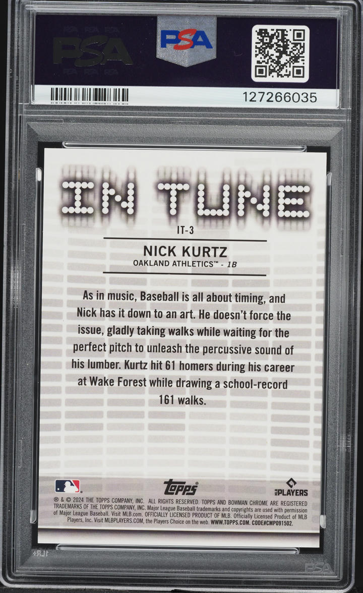 2024 Bowman Chrome Draft In Tune Green Refractor Nick Kurtz PROSPECT /99 #IT-3 PSA 10 GEM MINT