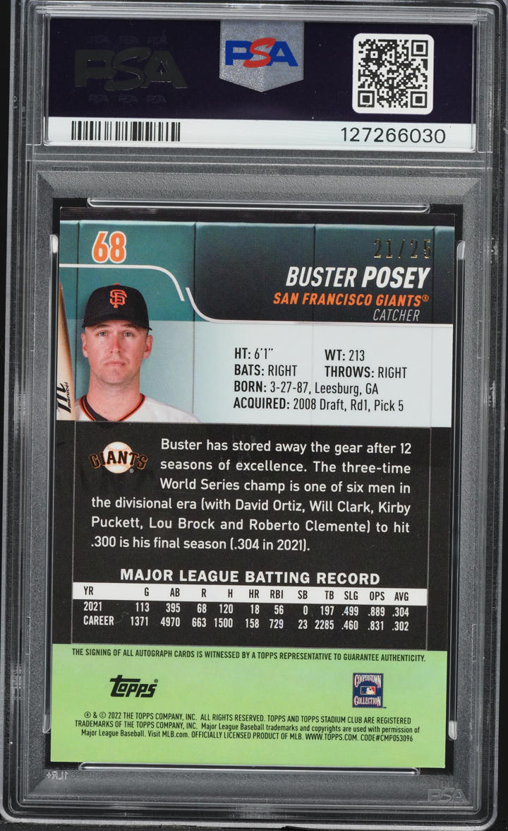 2022 Stadium Club Chrome Buster Posey AUTO /25 #68 PSA 7 NRMT