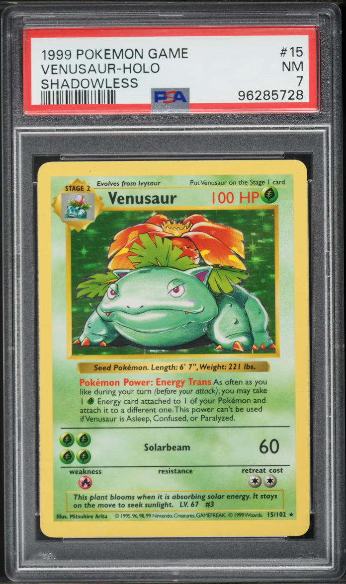 1999 Pokemon Base Set Shadowless Holo Venusaur #15 PSA 7 NRMT