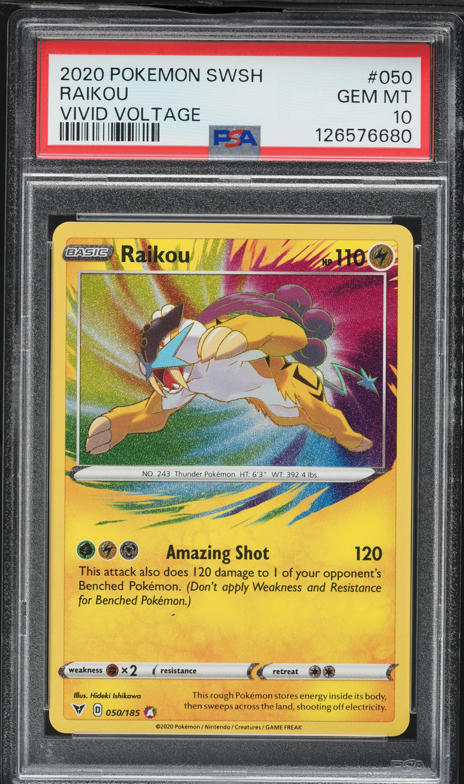 Pokemon SWSH Vivid Voltage Raikou 050/185 - Amazing Rare - PSA10 | Ozzie Collectables Pokemon SWSH Vivid Voltage Raikou 050/185 - Amazing Rare - PSA10 | Ozzie Collectables