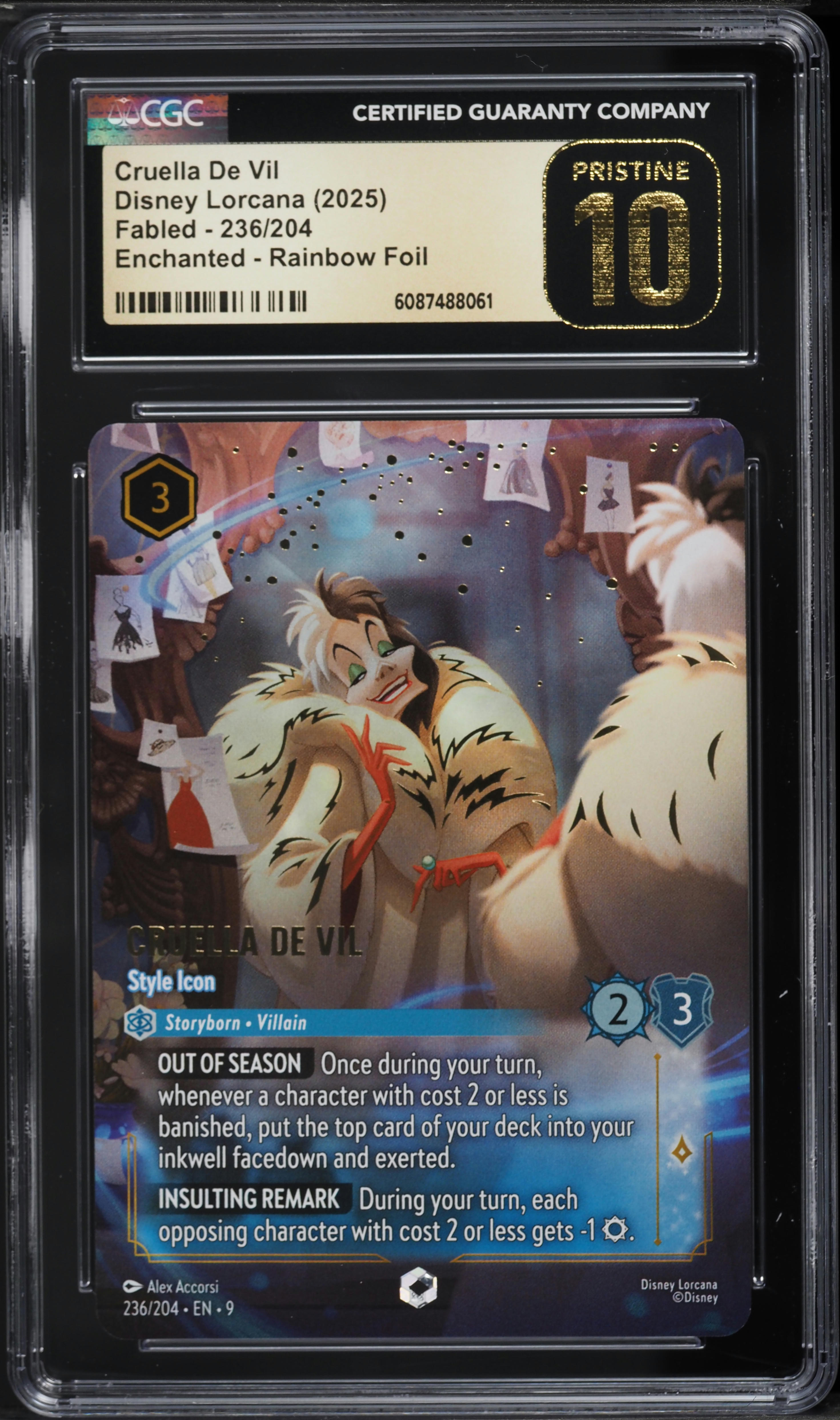 2025 Disney Lorcana Fabled Enchanted Foil Cruella De Vil Style Icon #236 CGC 10 PRISTINE on Fanatics Collect 2025 Disney Lorcana Fabled Enchanted Foil Cruella De Vil Style Icon #236 CGC 10 PRISTINE on Fanatics Collect