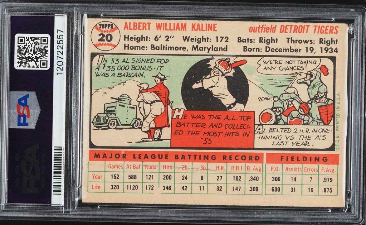 1956 Topps Al Kaline WHITE BACK #20 PSA 4 VGEX