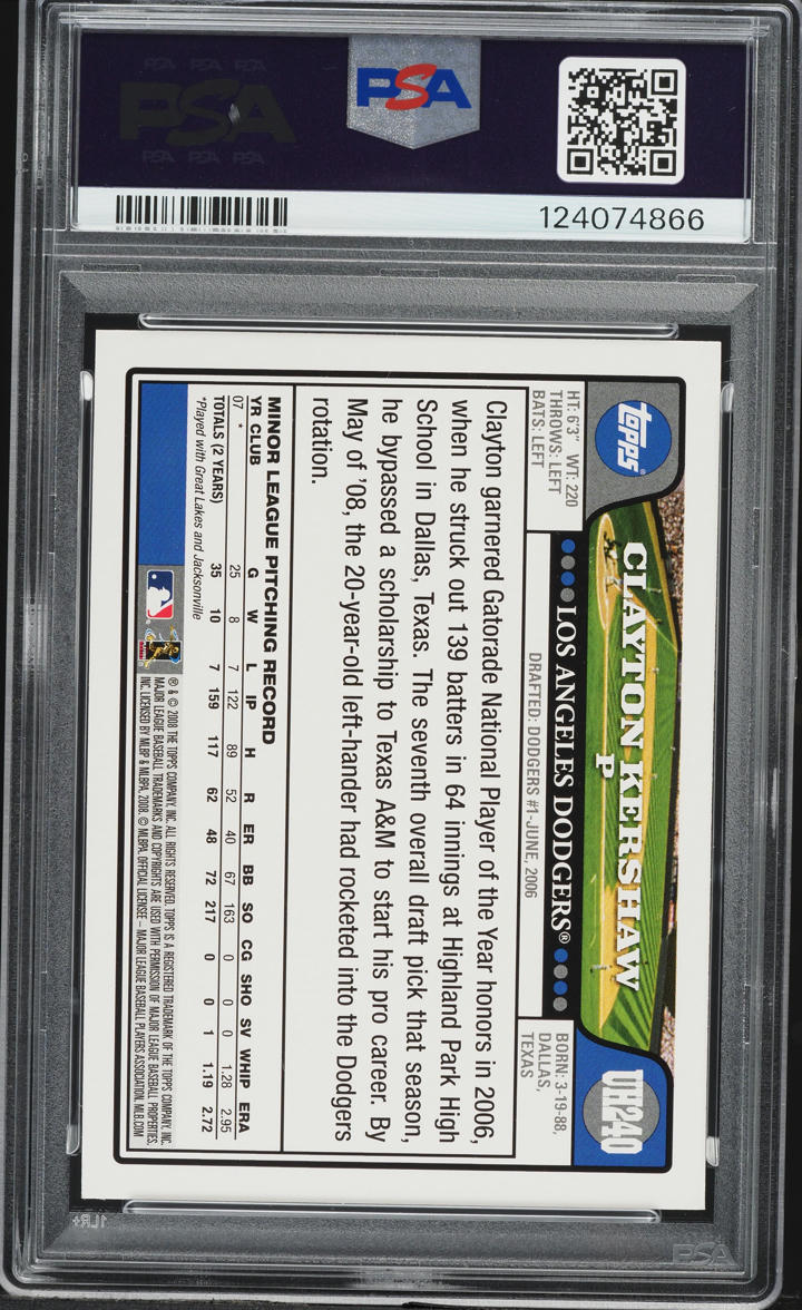 2008 Topps Update & Highlights Clayton Kershaw ROOKIE #UH240 PSA 7 NRMT