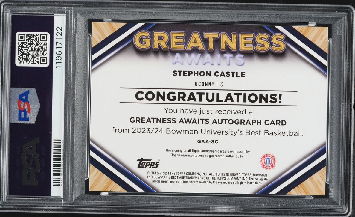 2023 Bowman University Best Greatness Awaits Stephon Castle AUTO /75 #GAASC PSA 10 GEM MINT