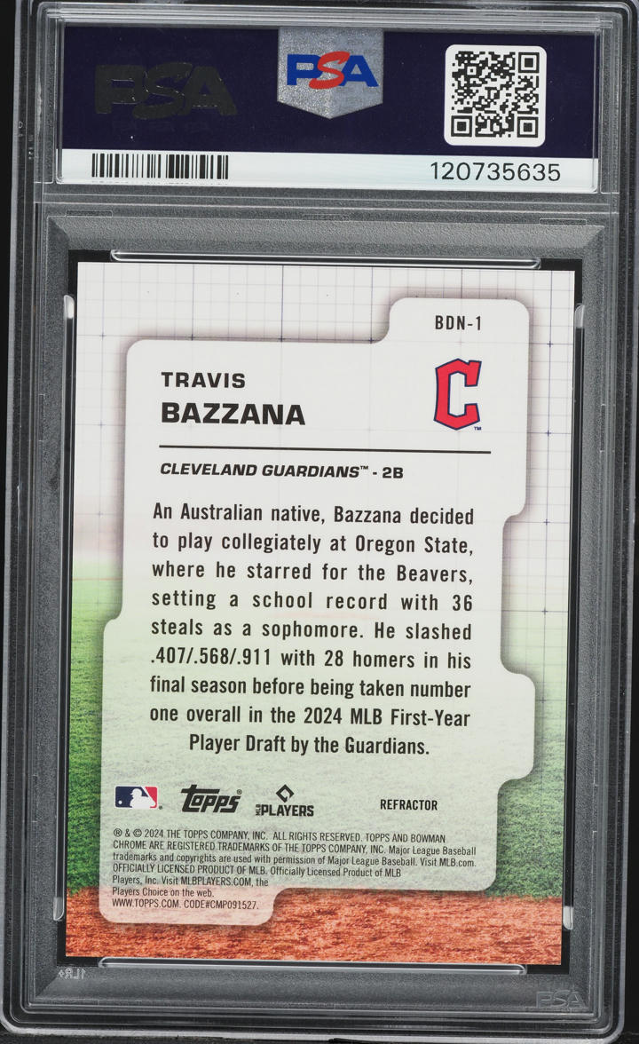 2024 Bowman Chrome Draft Night Refractor Travis Bazzana PROSPECT /250 #BDN1 PSA 10 GEM MINT