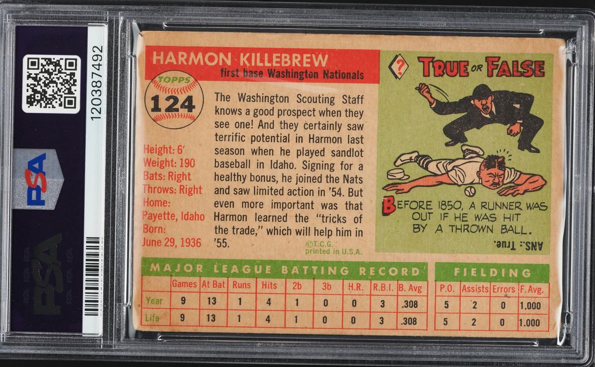 1955 Topps Harmon Killebrew ROOKIE #124 PSA 2 GD