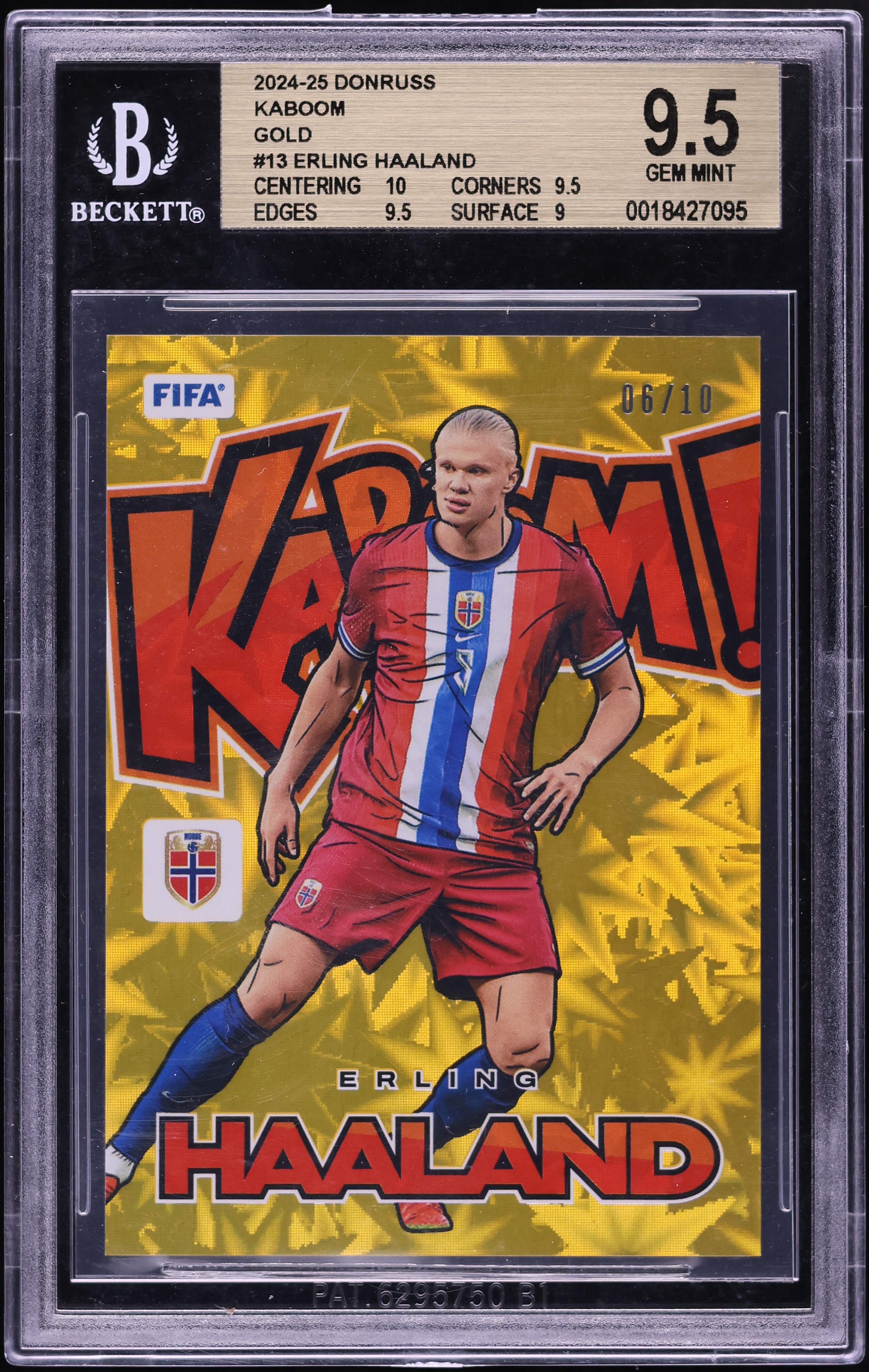 2024 Donruss Kaboom FIFA Gold Erling Haaland /10 #13 BGS 9.5 GEM