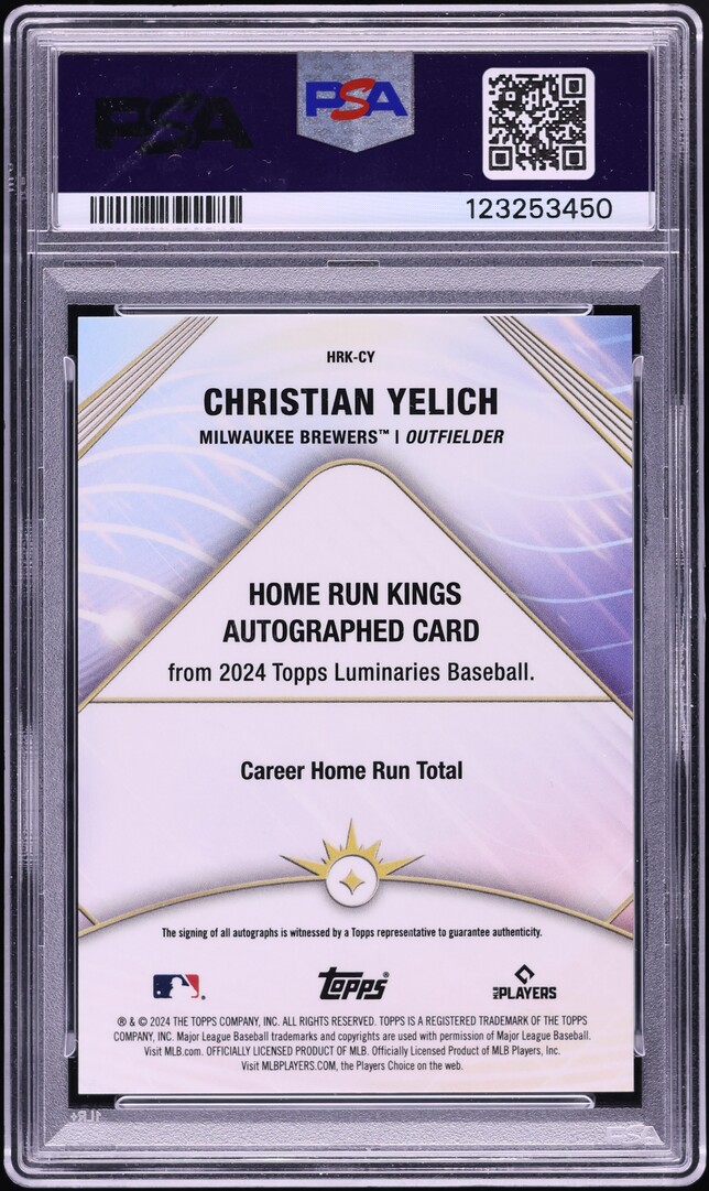 2024 Topps Luminaries Home Run Kings Blue Christian Yelich AUTO 1/5 #HRK-CY PSA 10 GEM MINT