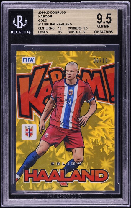 2024 Donruss Kaboom FIFA Gold Erling Haaland /10 #13 BGS 9.5 GEM