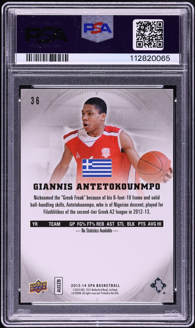 2013 SP Authentic Giannis Antetokounmpo ROOKIE AUTO DNA 10 #36 PSA