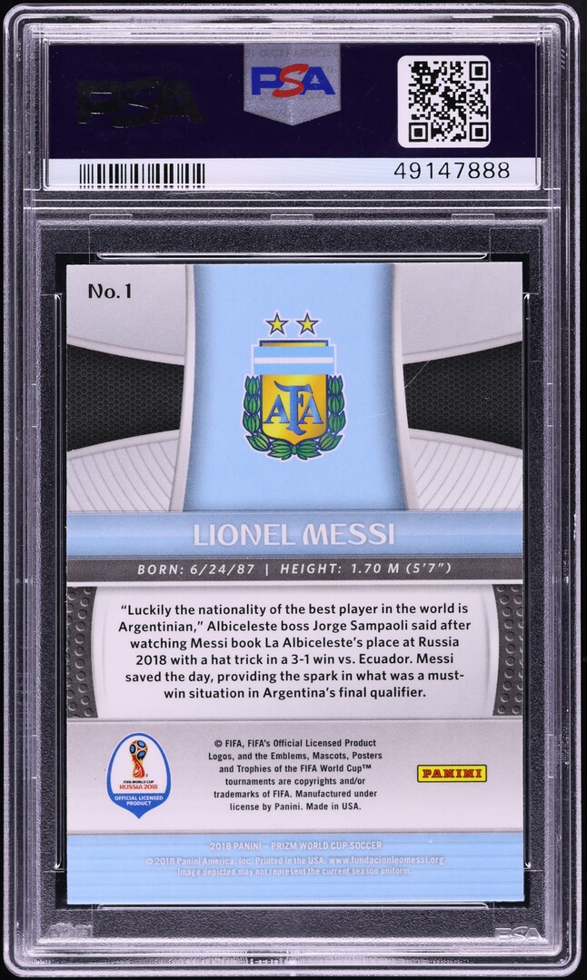 2018 Panini Prizm World Cup Cyrillic Text Lionel Messi #1 PSA 10 GEM MINT