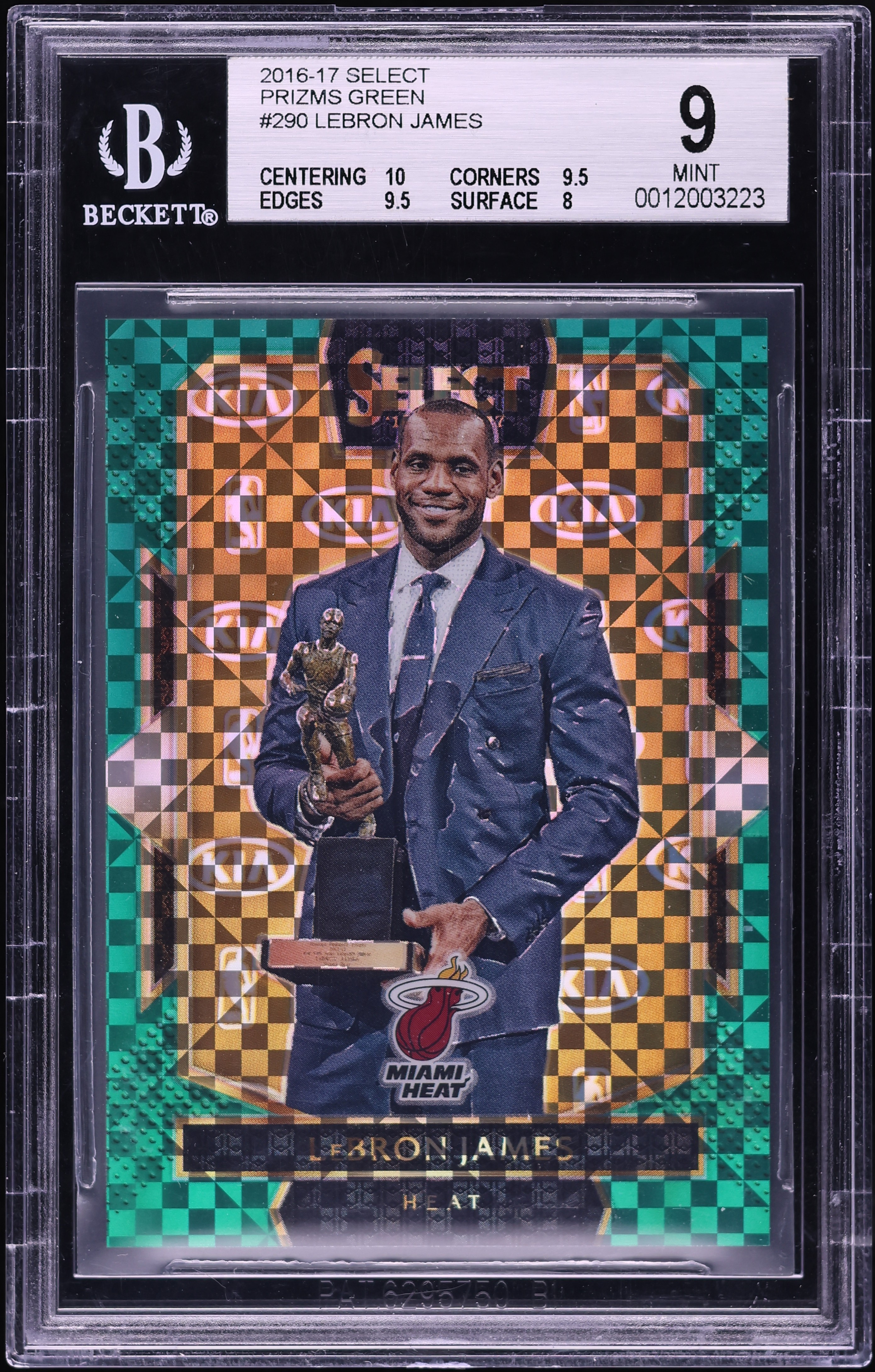 2016 Select Prizm Green LeBron James 1/5 #290 BGS 9 MINT on
