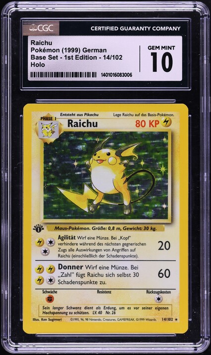 1999 Pokemon German Base Set 1st Edition Holo Raichu #14 CGC 10 GEM MINT on  Fanatics Collect