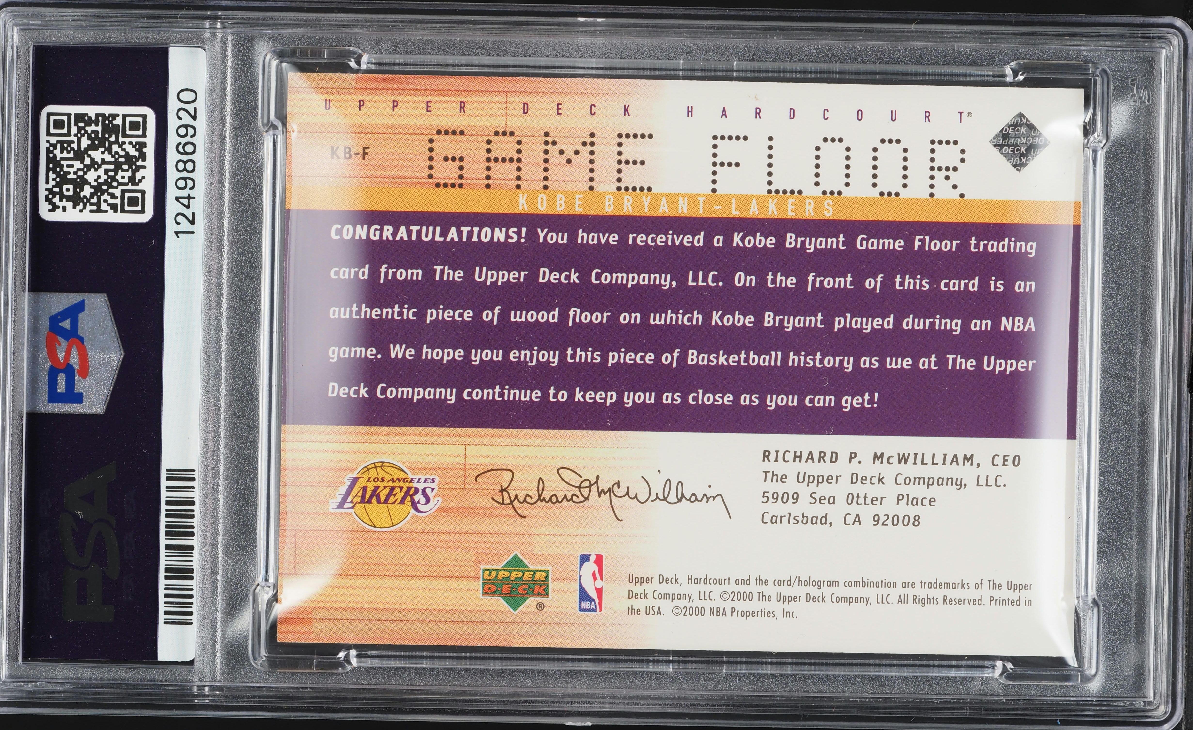 2000 Upper Deck Hardcourt Game Floor Kobe Bryant RELIC #KB-F PSA 9