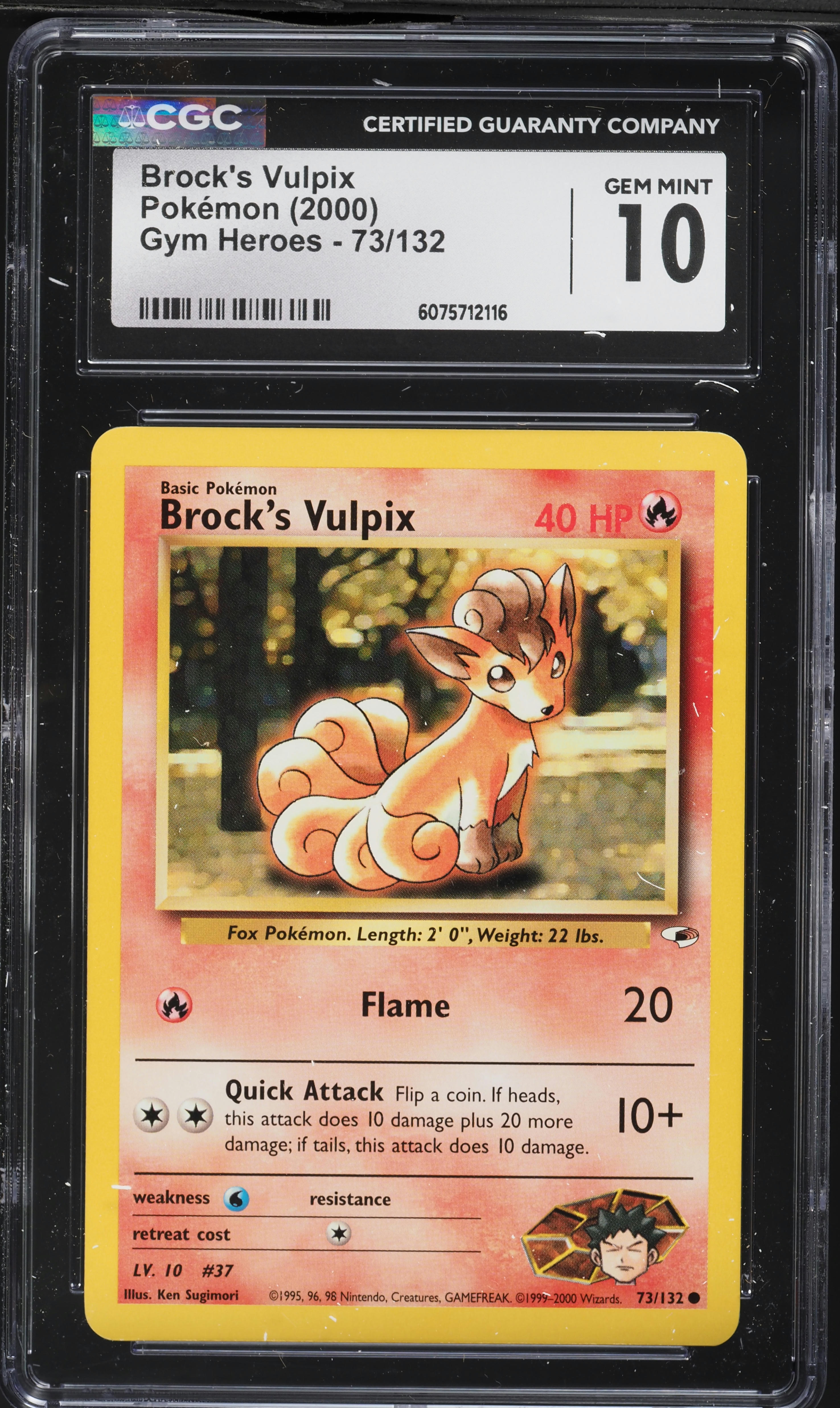 2000 Pokemon Gym Heroes Brock's Vulpix #73 CGC 10 GEM MINT on