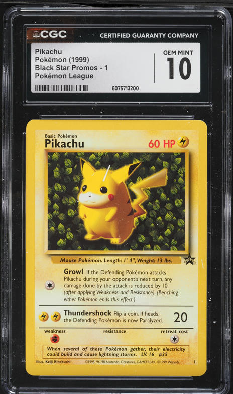 1999.pekatu.CGC.ＧＥＭＭＴ 1999 Pokemon League Promo Pikachu #1 CGC 10 GEM MINT on Fanatics