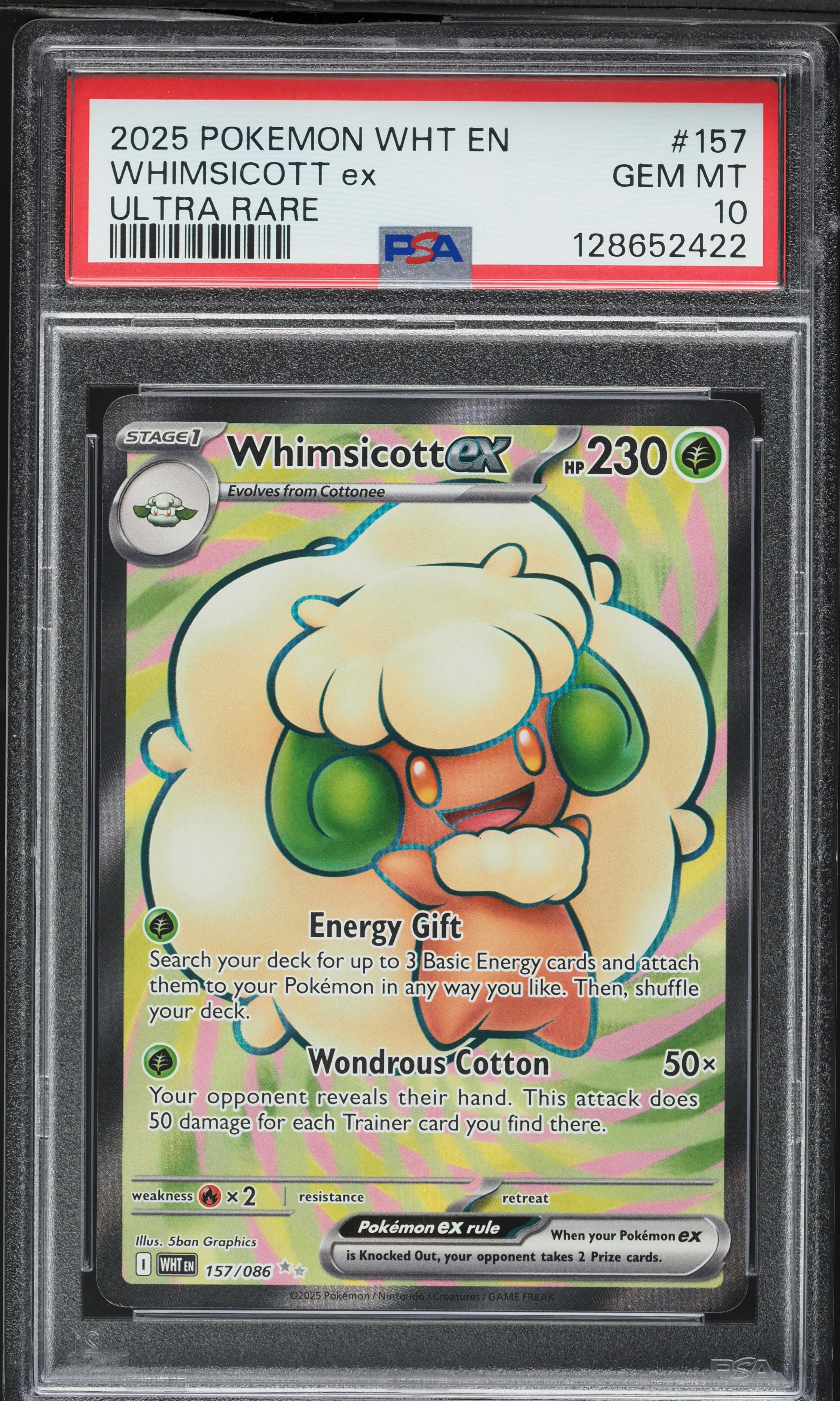 2025 Pokemon Wht En-White Flare Full Art Whimsicott Ex #157 PSA 10
