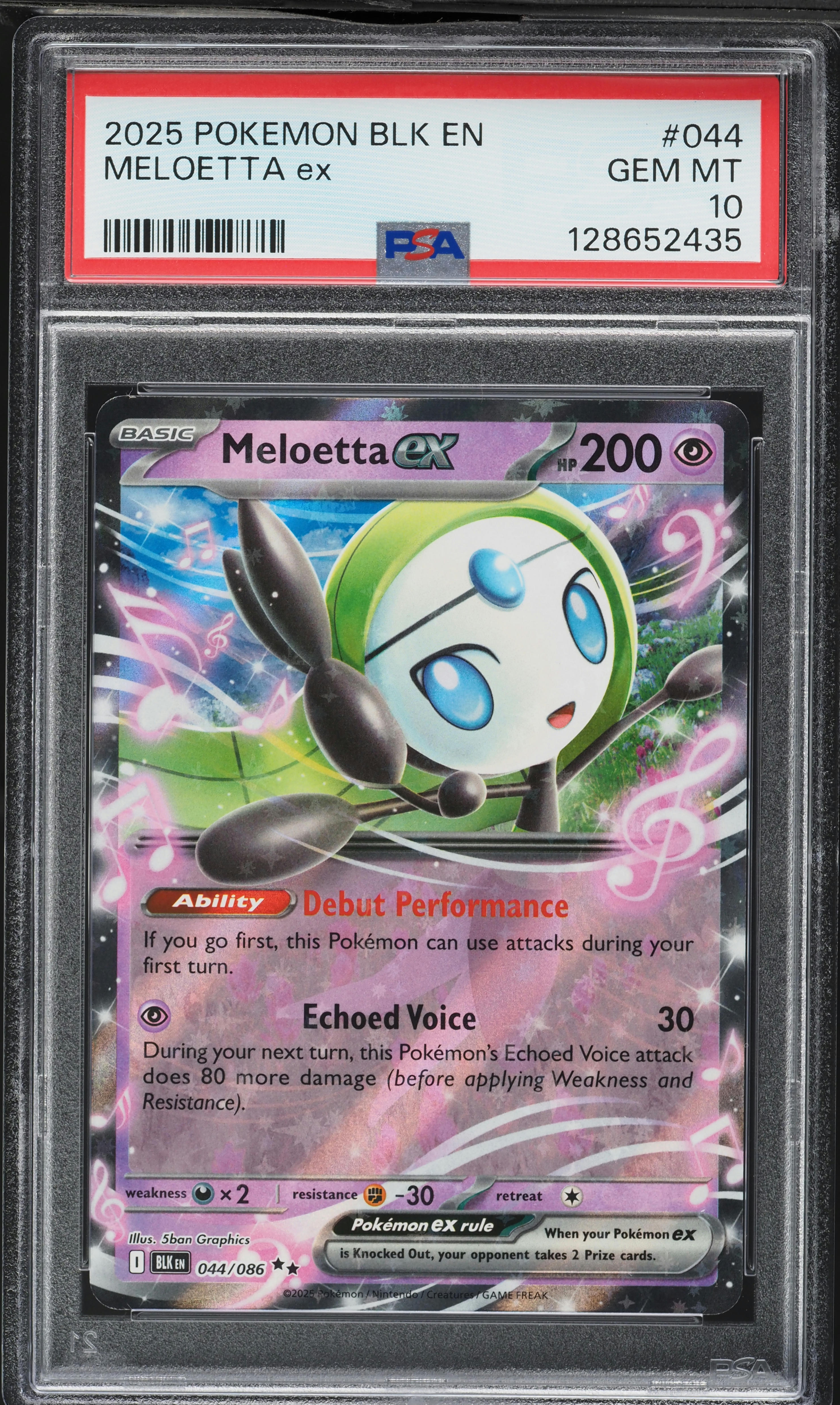2025 Pokemon Blk En Black Bolt Meloetta Ex #044 PSA 10 GEM MINT on