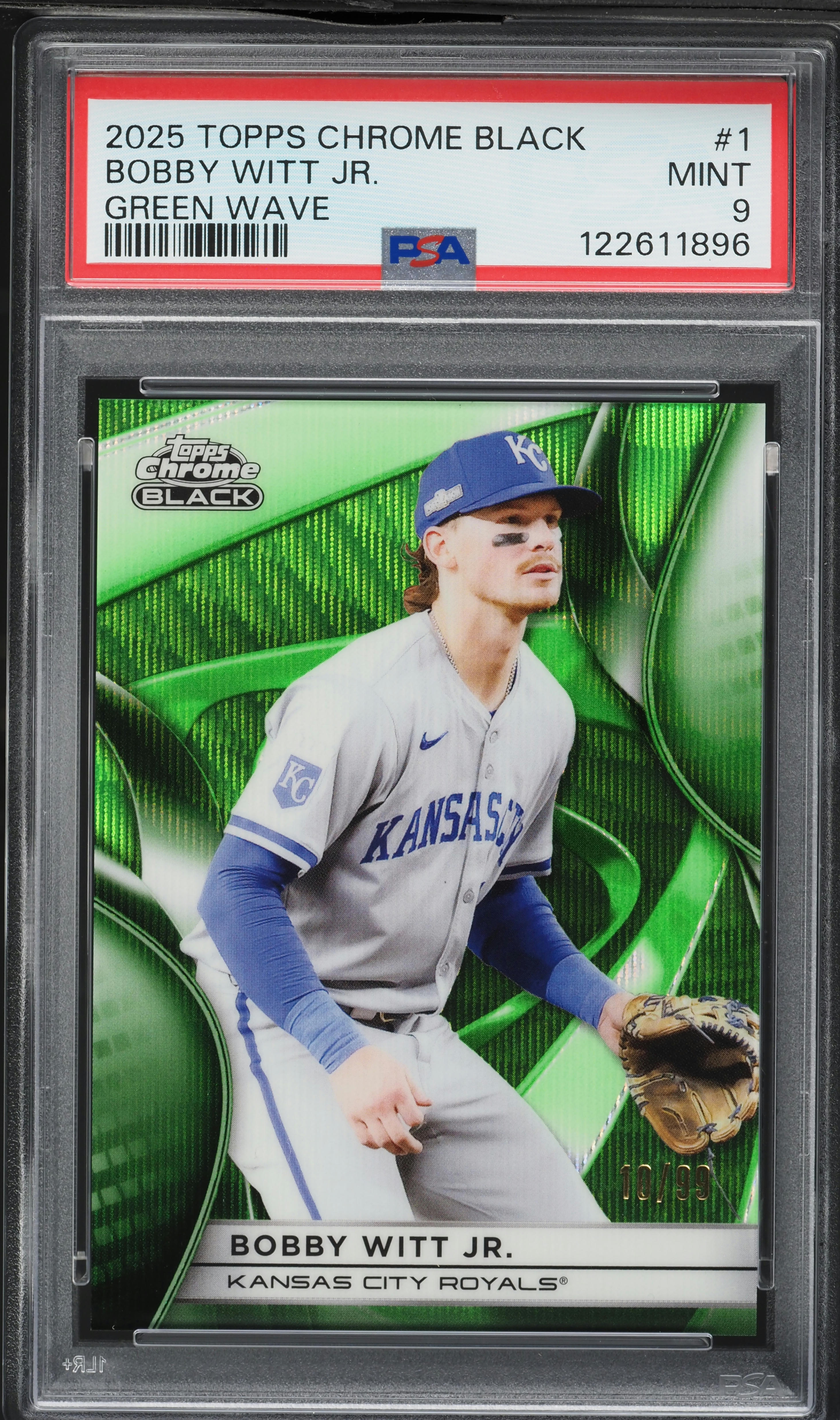 2025 Topps Chrome Black Green Wave Bobby Witt Jr /99 #1 PSA 9 MINT 