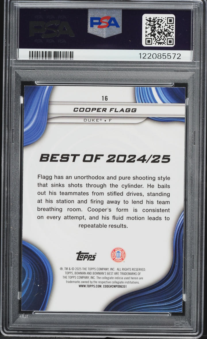 2024 Bowman University Best Shimmer Refractor Cooper Flagg ROOKIE #16 PSA 10 GEM MINT