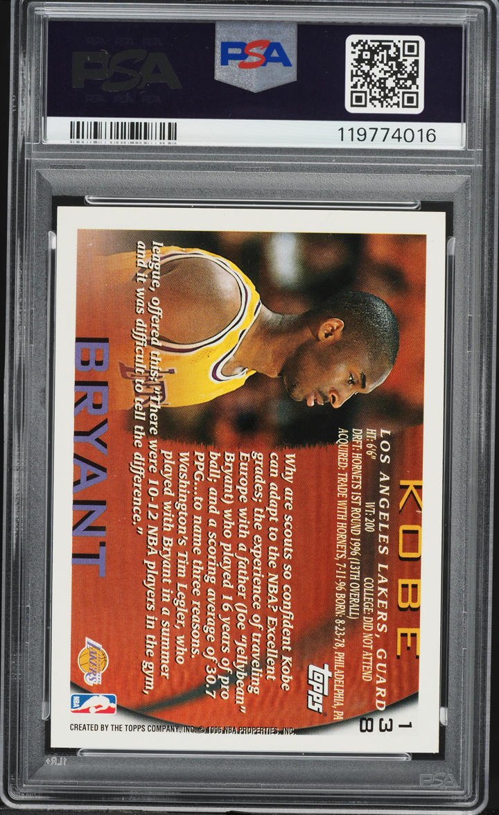 1996 Topps Basketball Kobe Bryant ROOKIE #138 PSA 8 NM-MT