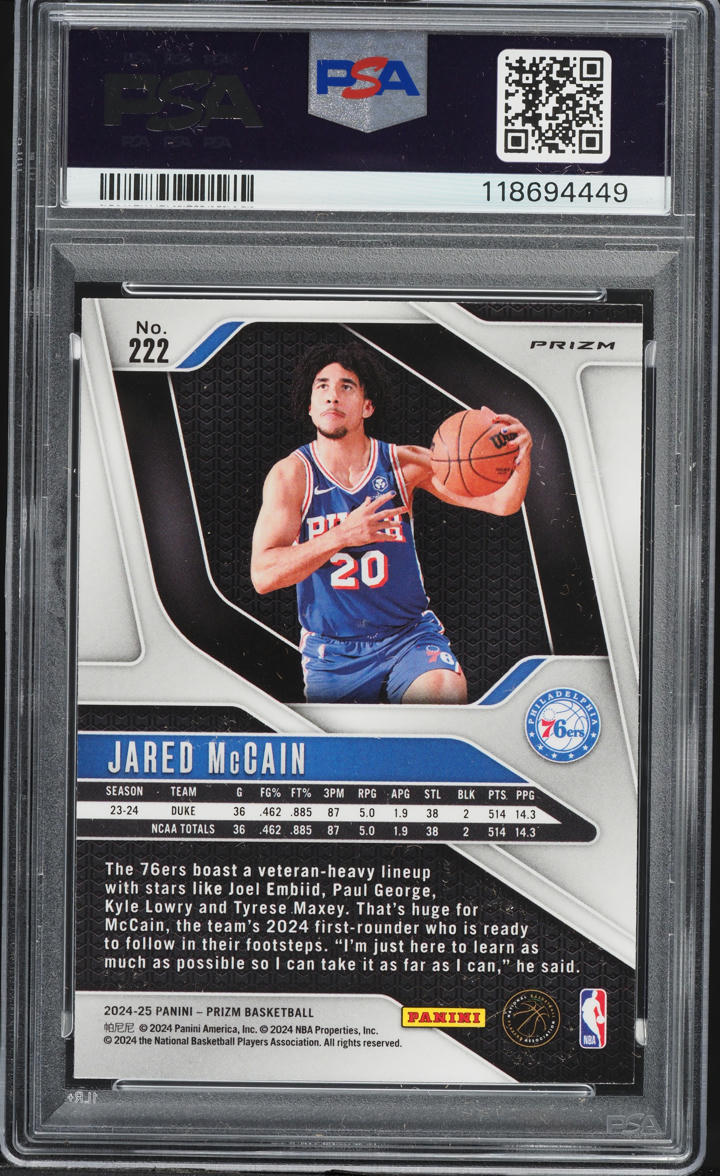 2024 Panini Prizm Red White Blue Jared McCain ROOKIE #222 PSA 9 MINT